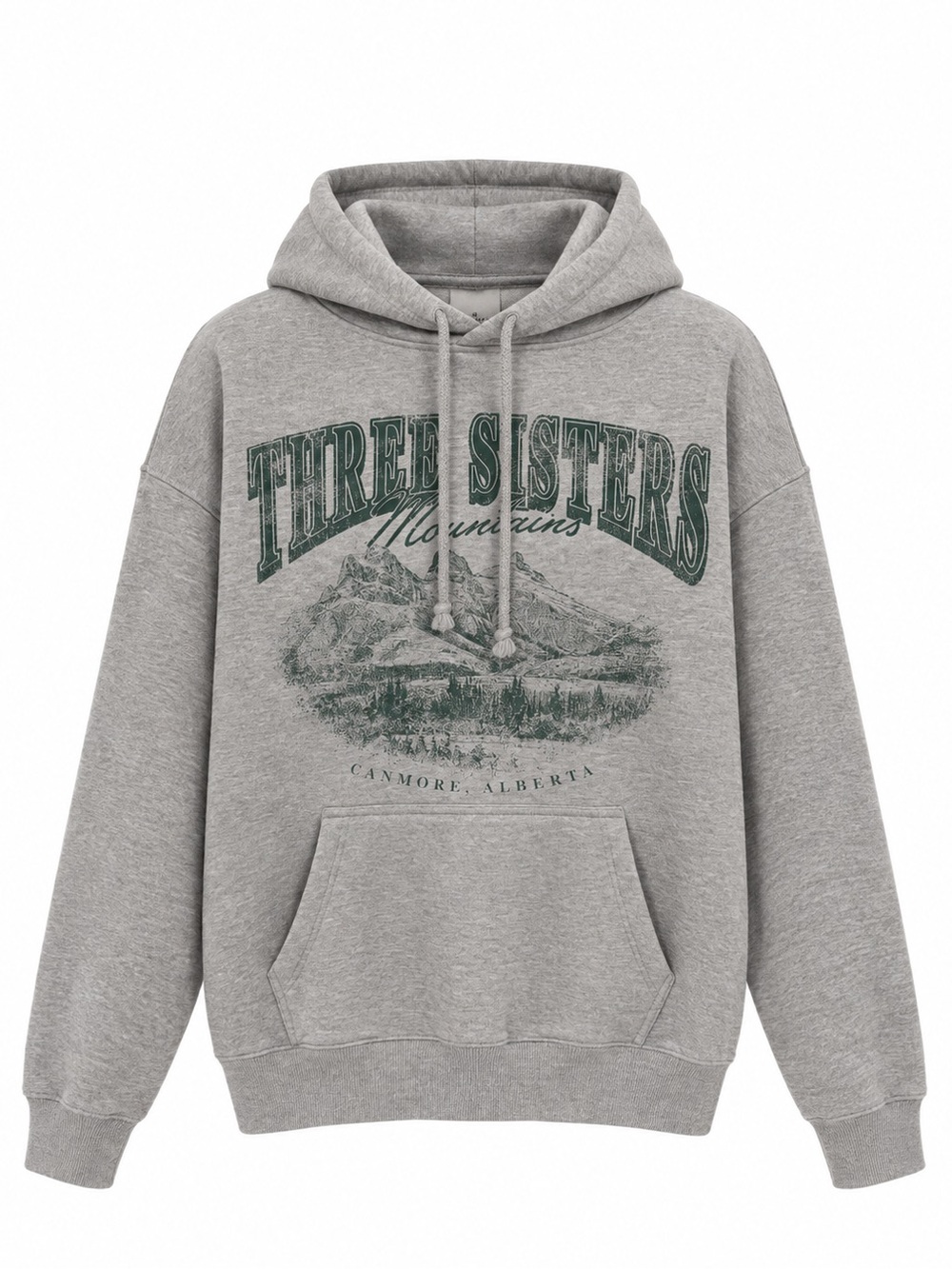 Ardene Gray Crewneck Hoodie with Green Mountain Graphic